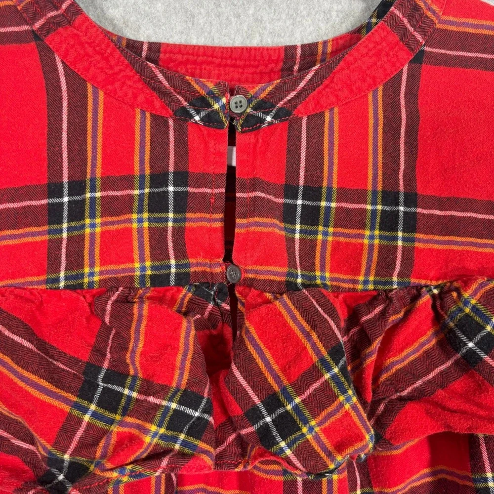 J Crew Tartan Plaid Flannel Ruffle Blouse Small Red Popover Festive Twee Country